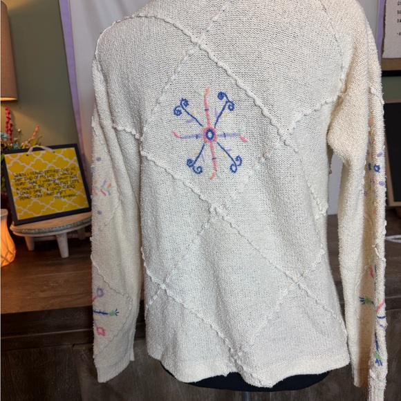 VTG Berek Cream Linen Blend Cottagecore Cardigan - Picture 2 of 6